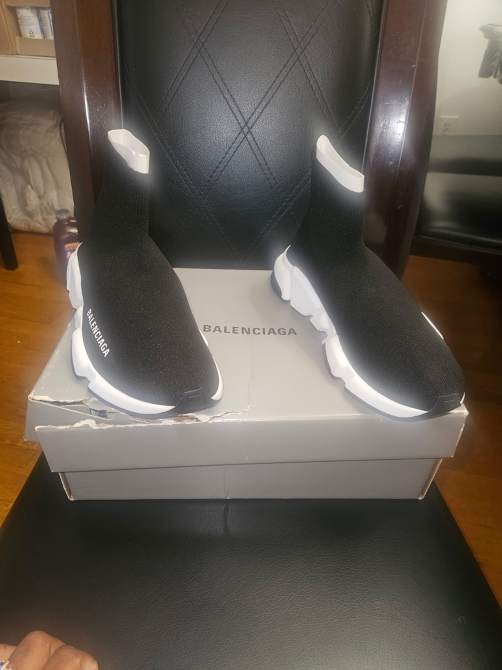 Balenciaga Black and White Speed Trainer Sock Sneakers